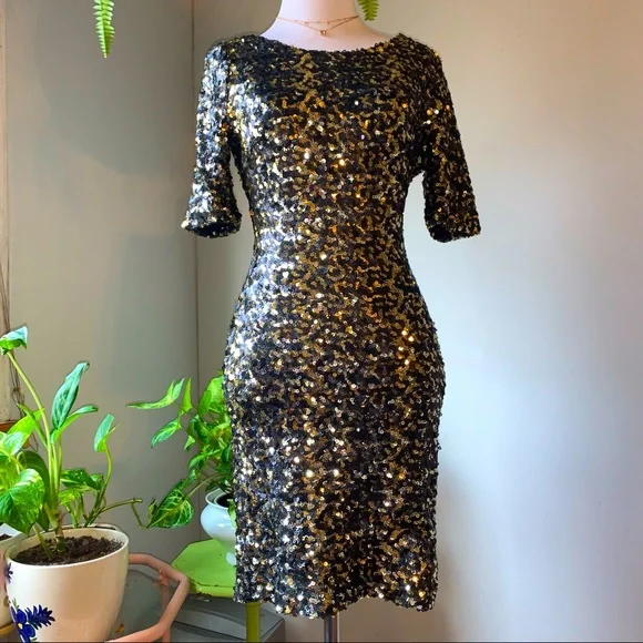 Gianni Bini Dresses | Gianni Bini Fully Sequined Black Gold Mix Mini Dress New Years Homecoming Prom! | Color: Black/Gold | Size: S | Yourex_Bestie's Gianni Bini Dresses | Gianni Bini Fully Sequined Black Gold Mix Mini Dress New Years Homecoming Prom! | Color: Black/Gold | Size: S | Yourex_Bestie's